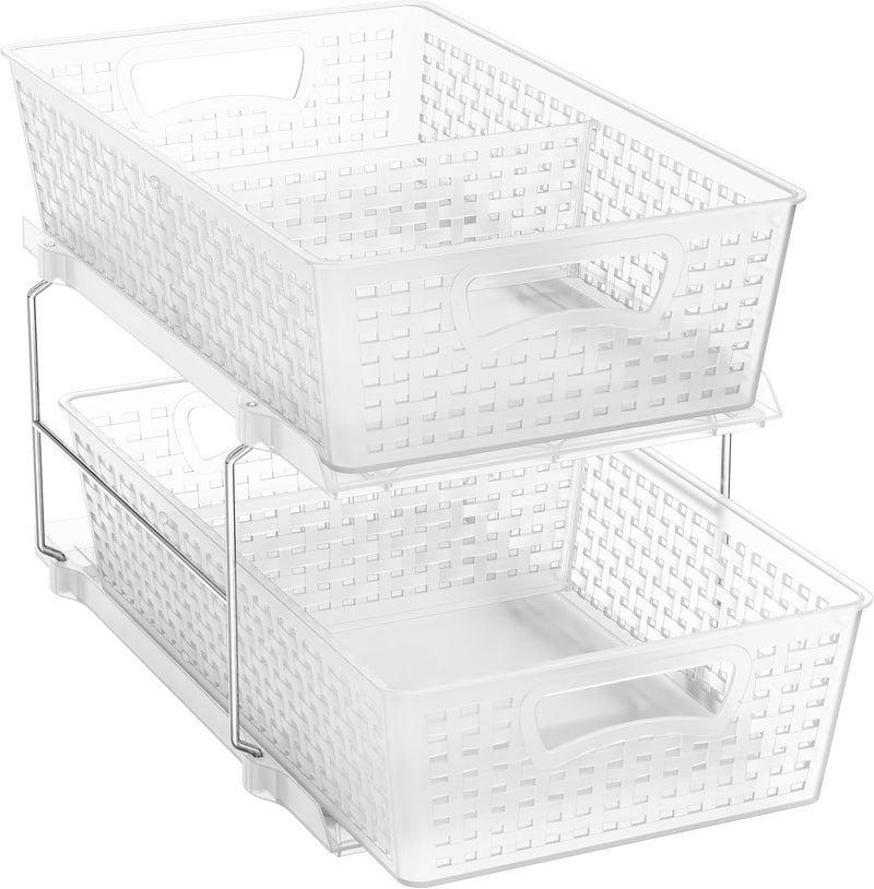 Simple Houseware 2 Tier Bathroom Organizer Tray Pull-Out Sliding Drawer/Under-Sink Storage, Clear - Image 1